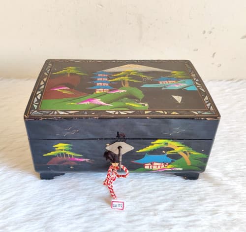 1930s Vintage Wooden Japan Art Mirror Cosmetic Safety Musical Box Japan WN102 - image 1