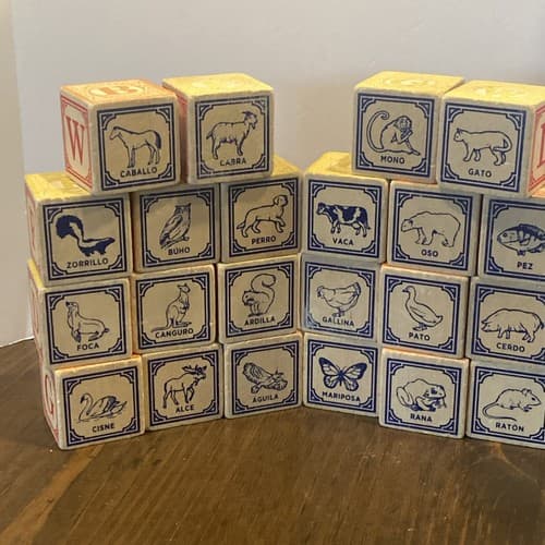 Vtg Uncle Goose 22 Classic ABC Alphabet Wood Blocks Made in the USA Folk Art (B) - image 1