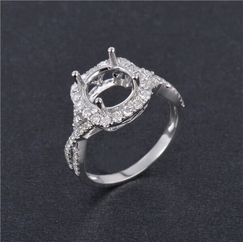 Round Cut 8mm Solid 14K White Gold Natural Diamond Halo Ring Prongs Setting - image 1
