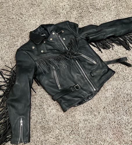 Vintage Harley Davidson Biker Jacket 80s Genuine Leather 34W Black Fringe - image 1