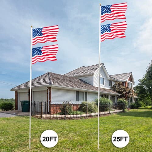 Heavy Duty Aluminum 20/25ft Sectional Flag Pole Kit with Two 3' x 5' US Flags - image 1
