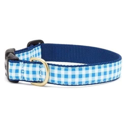 Up Country Bug-C-M Blue Gingham Dog Collar M Wide (1") - image 1
