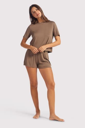 Nuuds Women’s Short Pajama Set Brown Size L NWT - image 1