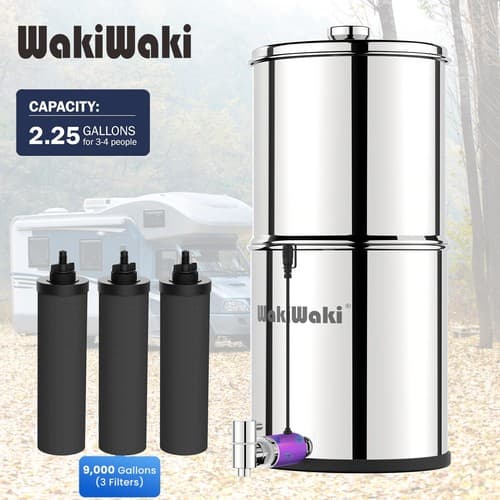 Gravity-fed Water Filter System with 3 Stages, 2.25 Gallon Stainless Steel Purifier - image 1
