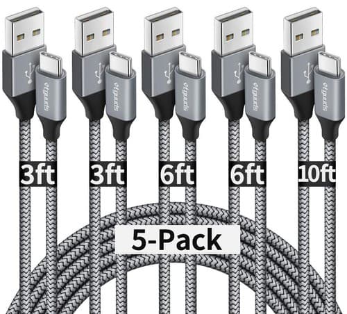 USB A to USB C Cable 5-Pack (3/3/6/6/10 ft) Fast Charging Type C Charger Cord - image 1