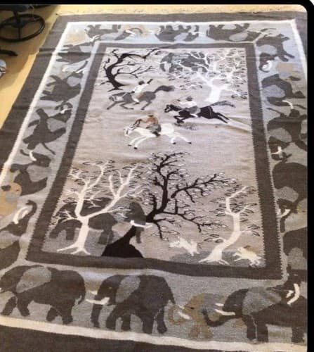 108x80 Vintage Hand Woven Wool Rug Elephant Warriors South African Tribal Boho - image 1