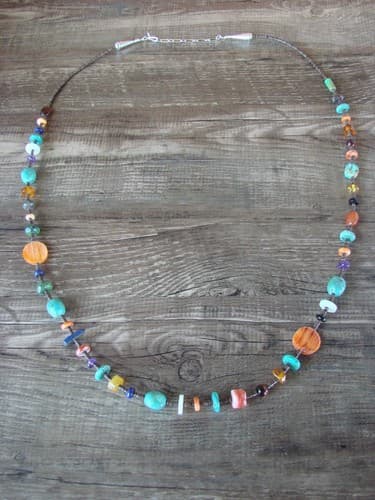 Navajo Indian Multi Gemstone Heishi Necklace by Helen Tsosie - image 1