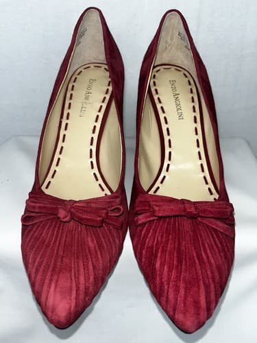 Enzo Angiolini Red Suede Pleated Toe High Heels with Bow, Women's Size 9.5 M - image 1