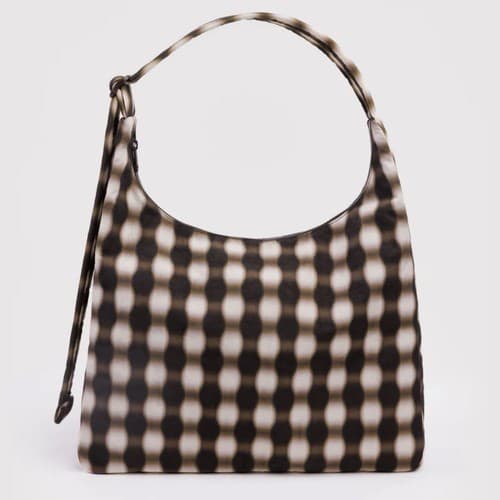 BAGGU Nylon Shoulder Bag Blurred Gingham Brown New Spring Collection - NWT - image 1