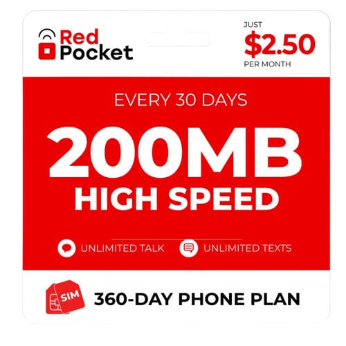 $2.50/Mo RedPocket Prepaid Wireless Phone Plan+Kit: UNLIMITED Talk /Text + 200MB - image 1
