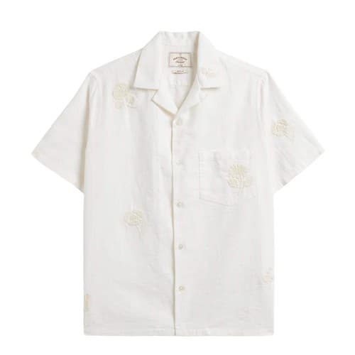 Portuguese Flannel Embroidery Nature Ramie S/S Shirt Ecru - image 1