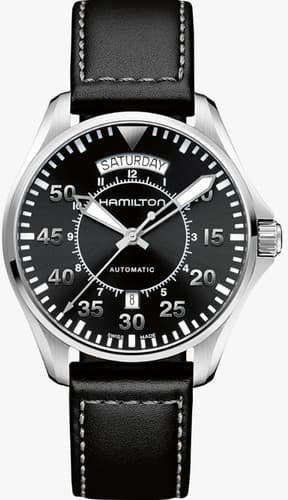Hamilton Khaki Aviation Pilot Auto Black Dial Black Leather Watch H64615735 - image 1