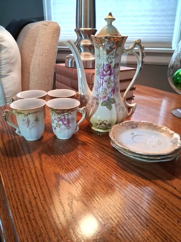 Vintage RS Prussia Cherry Blossoms Tea Set, 10 pieces Porcelain / 4 Cups/Saucers - image 1