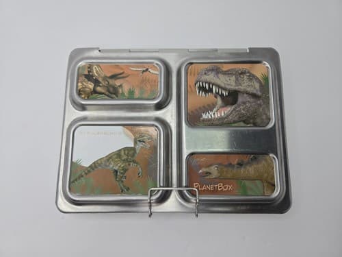 PlanetBox Rover Stainless Steel Lunch Box Dinosaur Magnets 3 Compartments - image 1