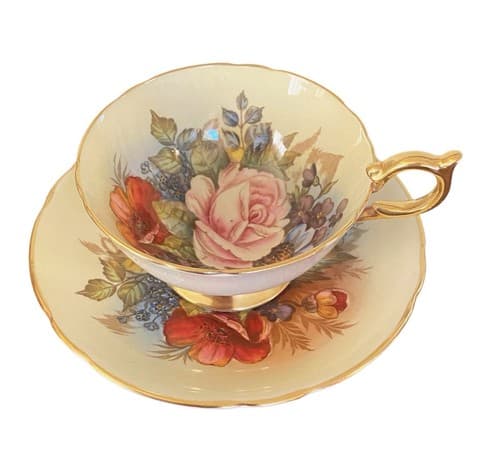 Vintage Aynsley Pink Cabbage Rose Bone China Tea Cup & Saucer Gold Gilded Signed - image 1