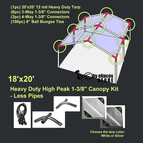 18x20 ft Heavy Duty 1-3/8'' High Peak Carport Canopy Kit*PIPE POLES NOT INCLUDED - image 1