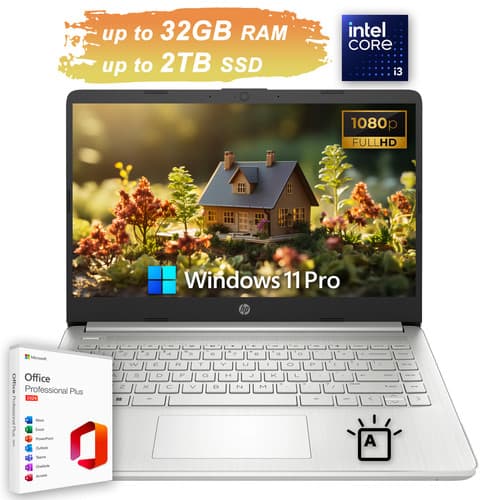 HP 14-inch Laptop with Intel Core i3, Up to 32GB RAM, 2TB SSD, Backlit Keyboard, Windows 11 Pro, and Microsoft Office 2024 - image 1