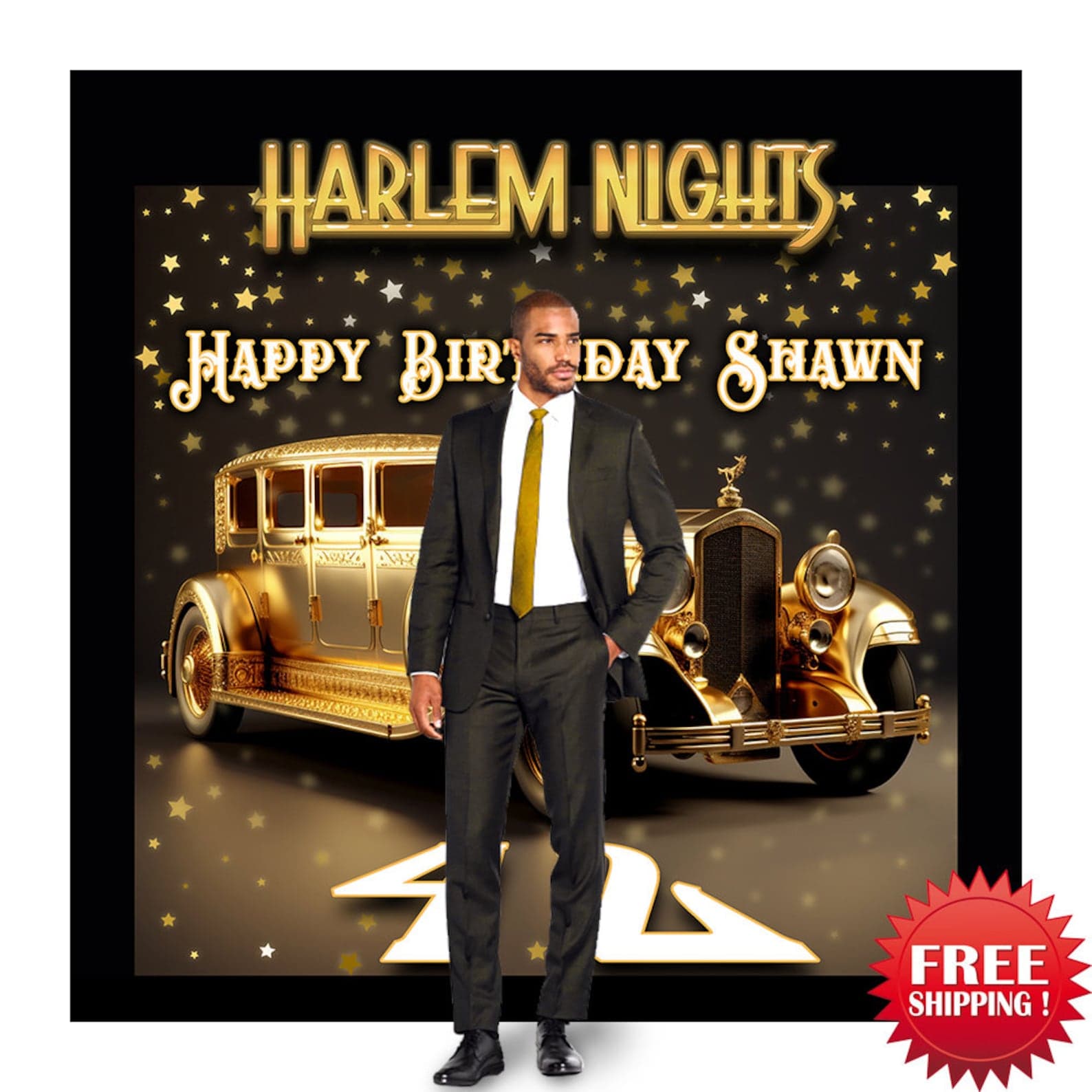 Harlem Nights Birthday Backdrop: Gold 1920s Theme Party Prop - image 1