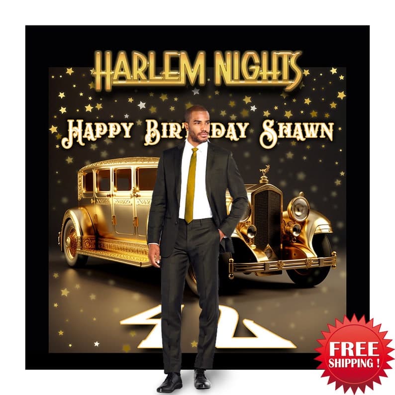 Harlem Nights Birthday Backdrop: Gold 1920s Theme Party Prop - image 1