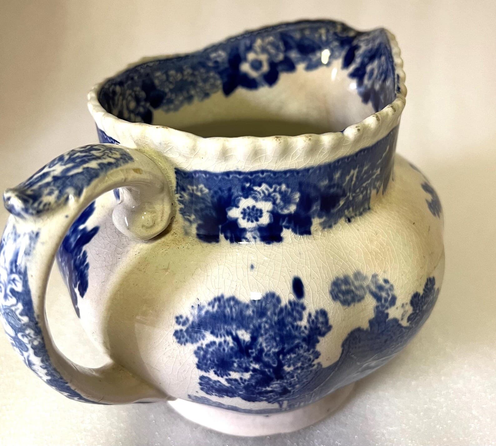 Antique Adams Blue White Jug 1890s 1920s Cattle Scene Vintage Prop Decor - image 1