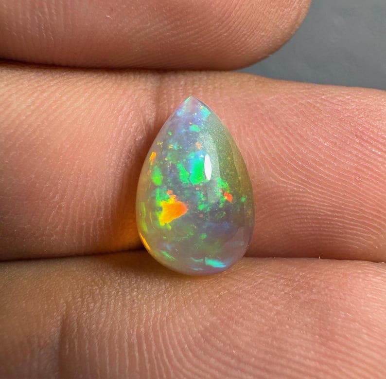 2 Ct Pear Shape Cut Opal Flat Back Rainbow Pattern 13.8 x 8.8 x 5.1 Mm - image 1