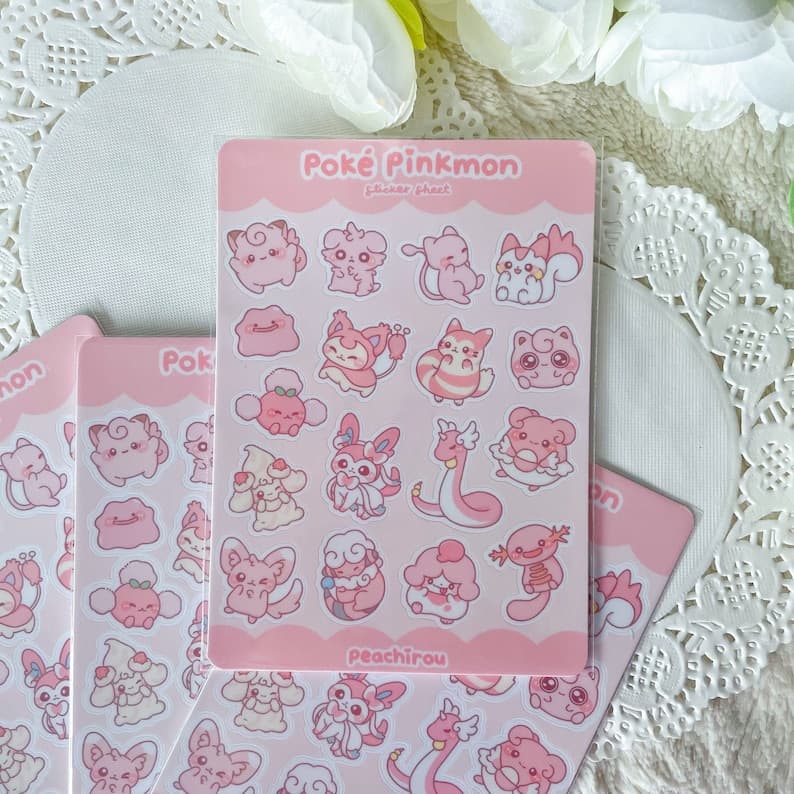 Poke Pinkmons - MINI Vinyl Sticker Sheet - image 1