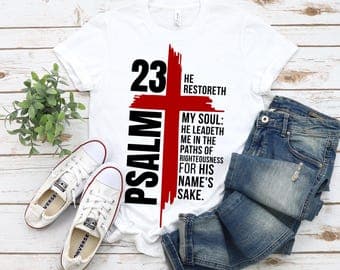 Psalm 23 Christian Cross Catholic Art Tshirt Design: PNG for DTF Transfers (Digital download) - image 1