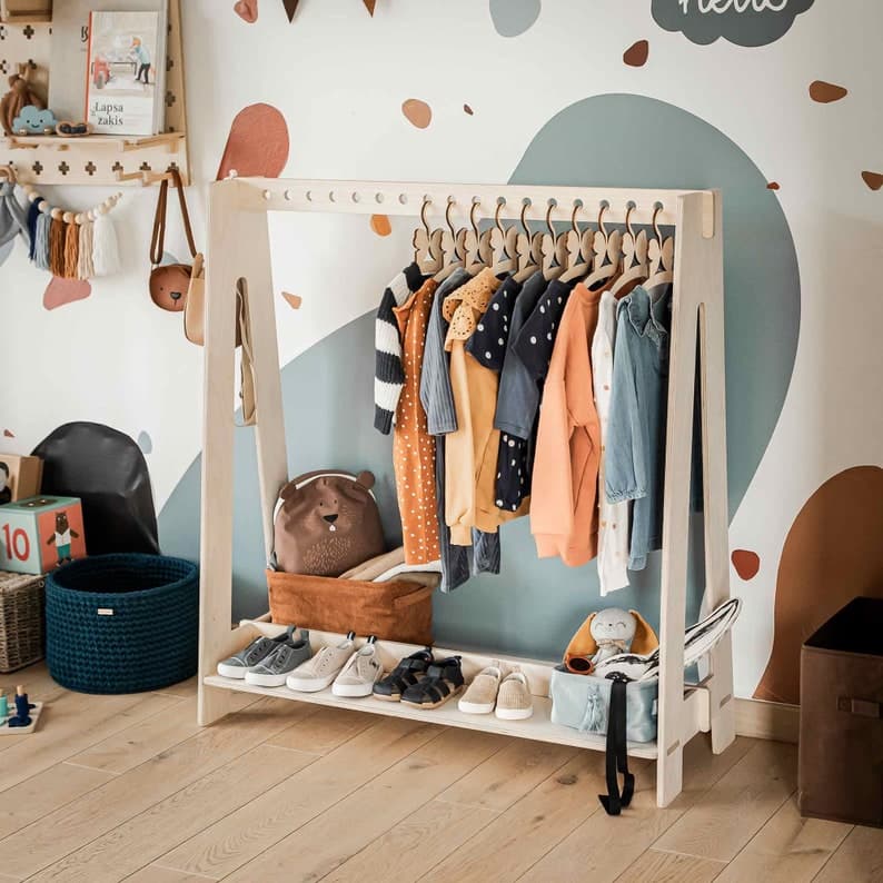 Toddler Clothing Rack for Children, Dress up Rack Hanging Rack, Wood Clothing Rack Nursery Furniture Child Clothes Rack Children's Wardrobe - image 1