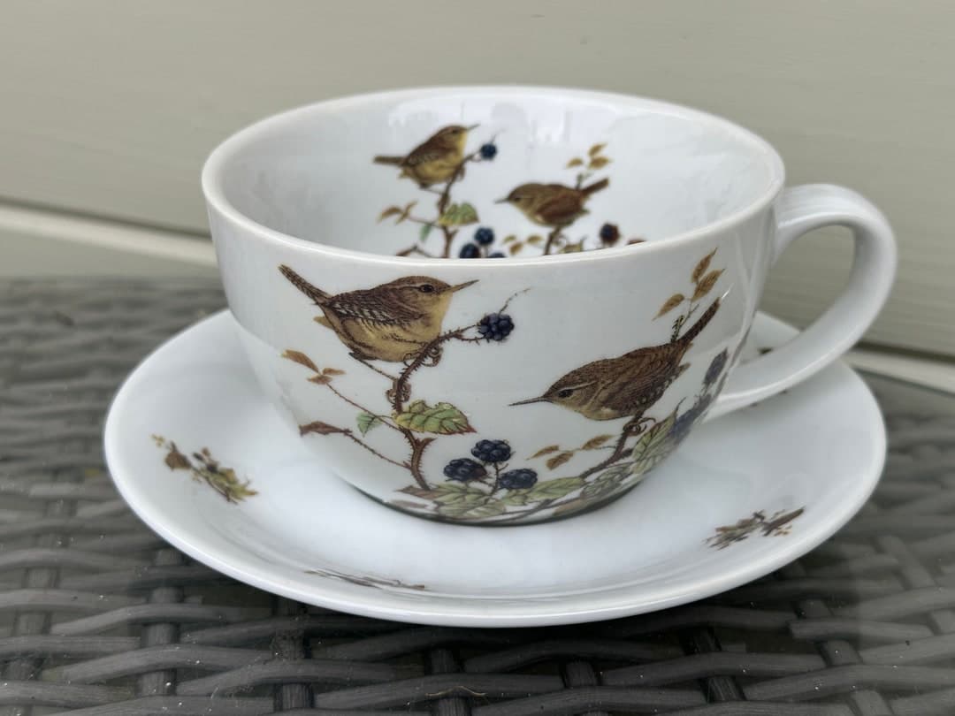 Wren Bird Designs on Breakfast / Cappucino Cup & Saucer - image 1