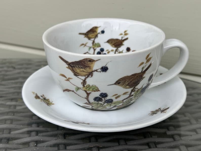 Wren Bird Designs on Breakfast / Cappucino Cup & Saucer - image 1