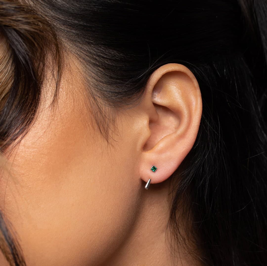 Emerald Sterling Silver Stud Earrings: Minimalist Sensitive Ears - image 1