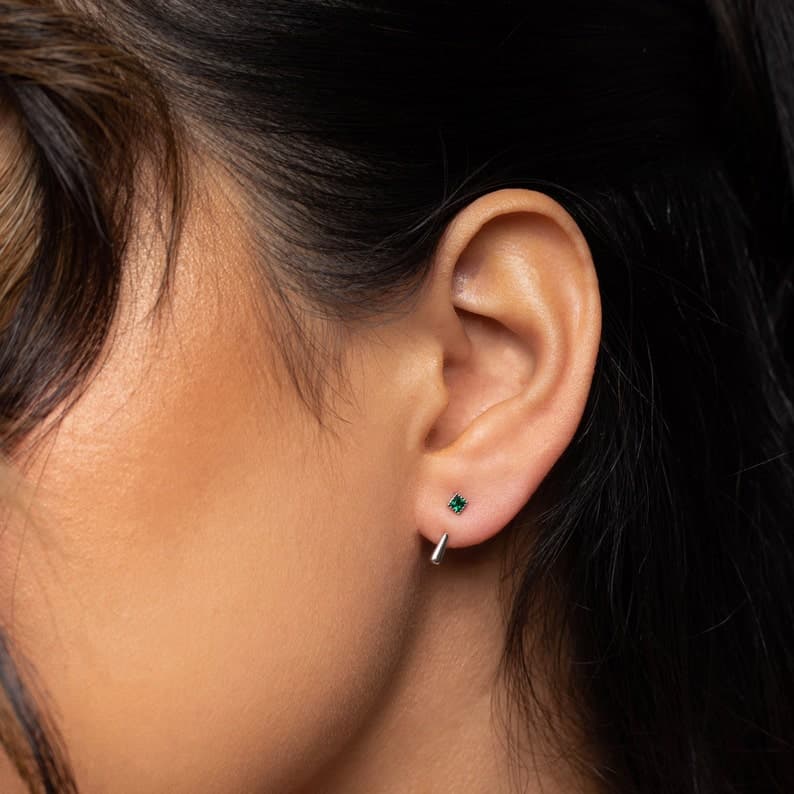 Emerald Sterling Silver Stud Earrings: Minimalist Sensitive Ears - image 1
