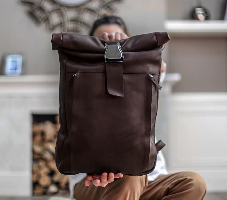 Leather Backpack Man TWILL LINING ' Roll Top Backpack Men \* Zaino Uomo - image 1