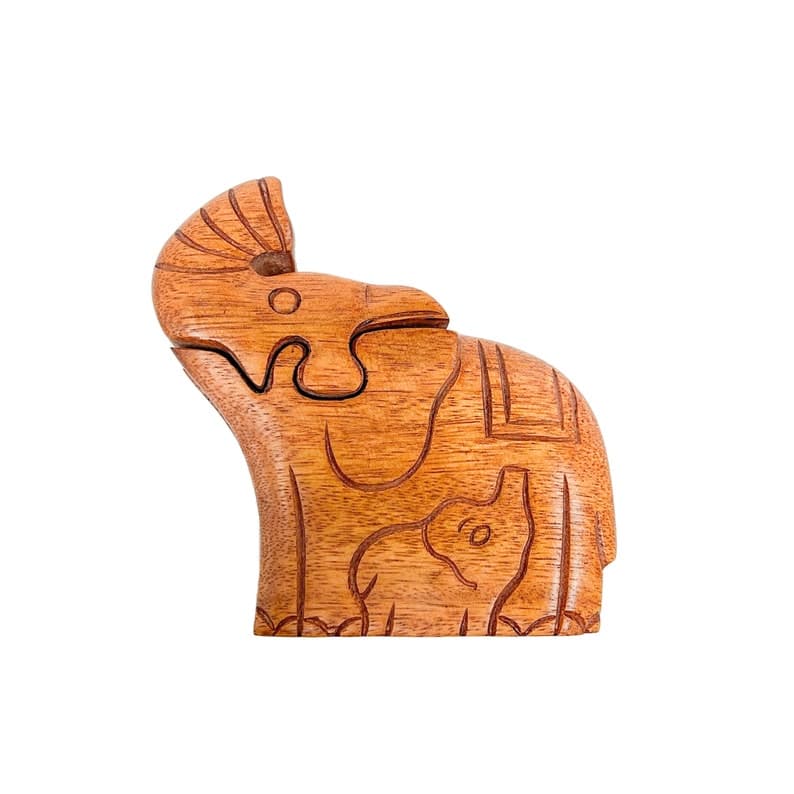 Elephant Puzzle Trinket Box in Brown Wood Hand Carved Girls Jewellery Kids Children's Treasure Hiding Box Fair Trade - image 1