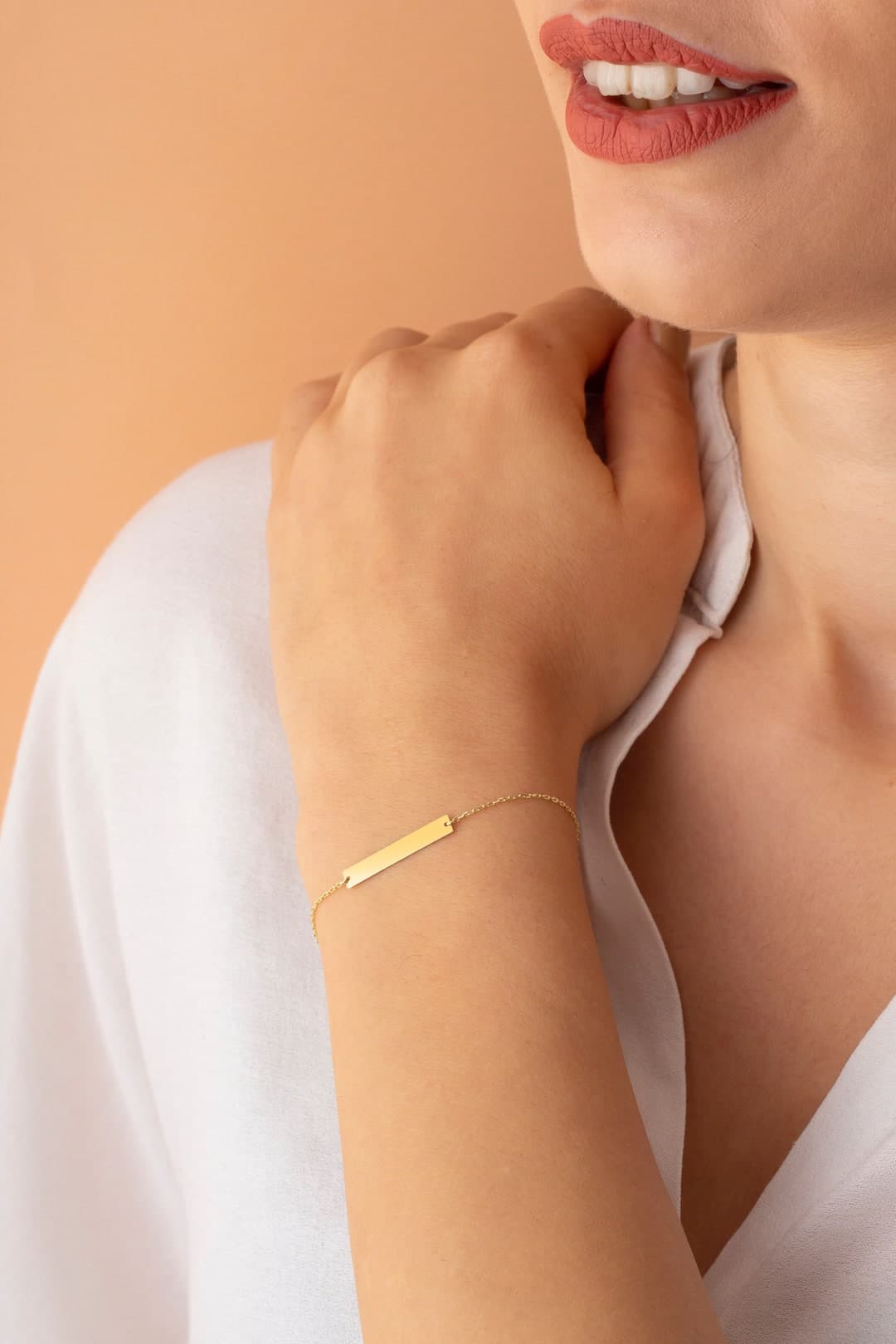 Custom 14K Solid Gold Bar Bracelet: Personalized Initial Jewelry - image 1
