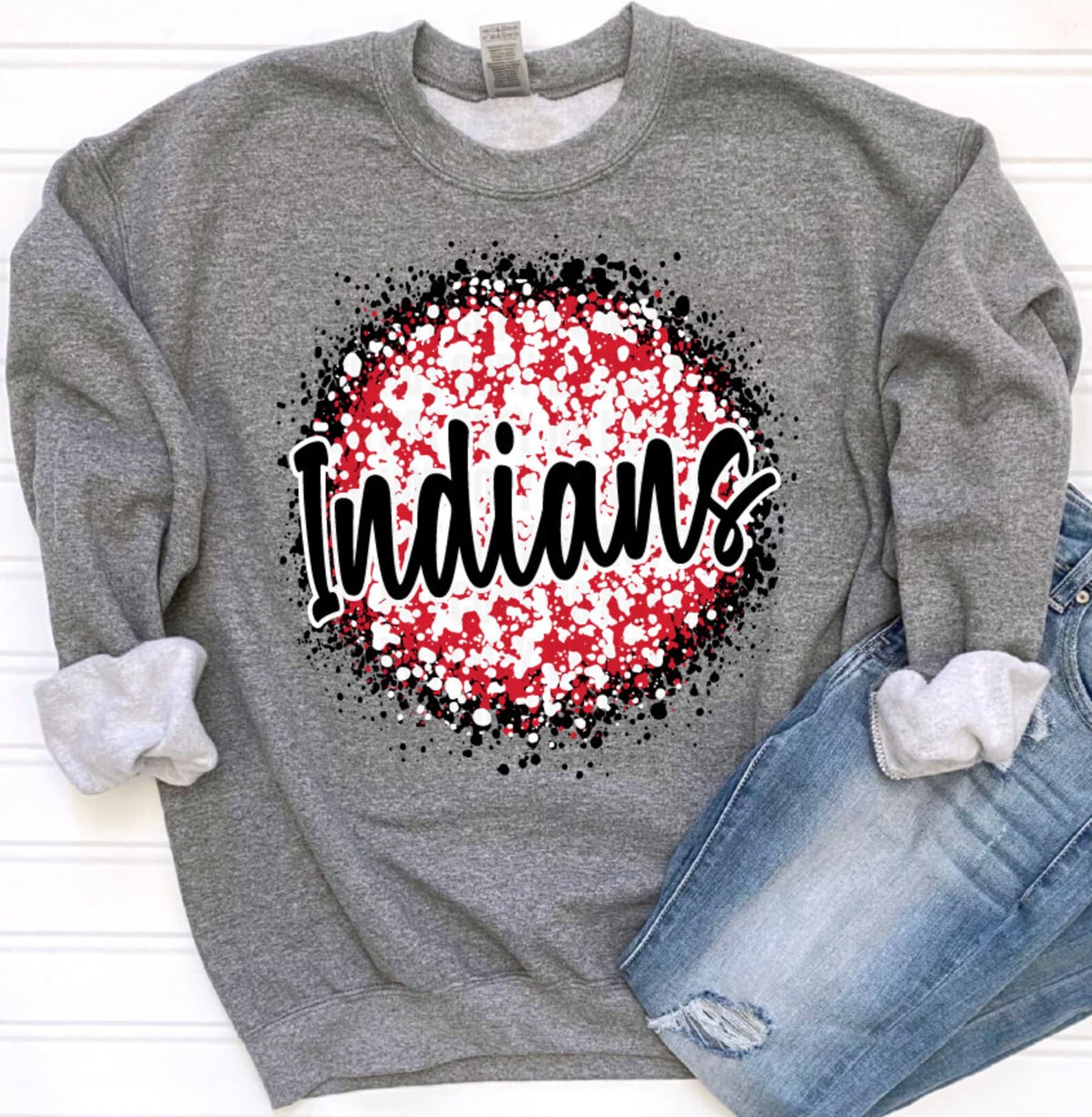 Red Black White Splatter Indians Mascot Logo / Digital png download/ sublimation download - image 1