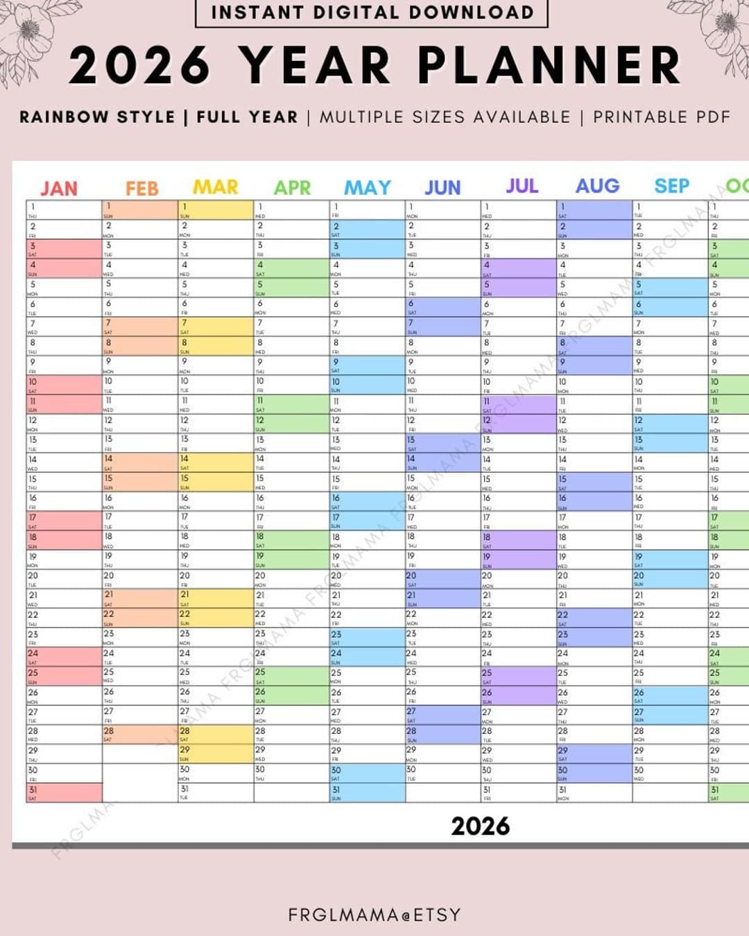 2026 Year Planner: Minimalist Calendar Printable (A3, A4, A5) (Digital Download) - image 1