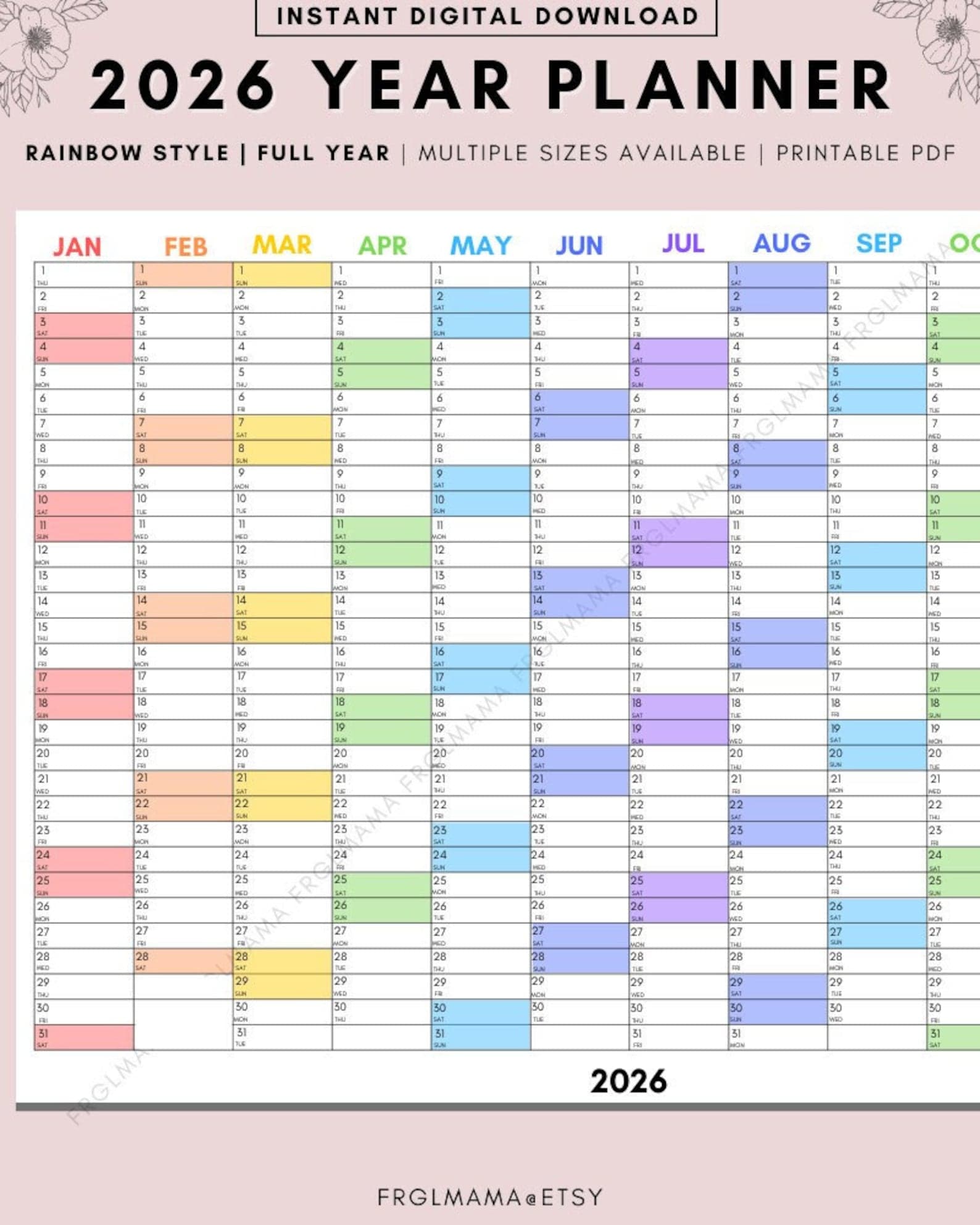 2026 Year Planner: Minimalist Calendar Printable (A3, A4, A5) (Digital Download) - image 1