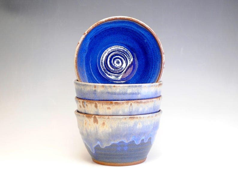 Blue Pottery Bowls, Set of 4, Hand Thrown - image 1