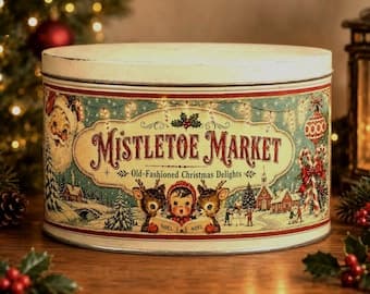 Vintage Mistletoe Market Tin Wrap | Primitive Americana Christmas Digital Download - image 1