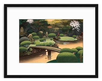 Woodblock print of Kurodani Garden, Kyoto in Spring by Ohno Bakufo - image 1
