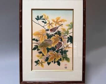 Ashikaga Shizuo "Birds" Framed Woodblock Print - image 1