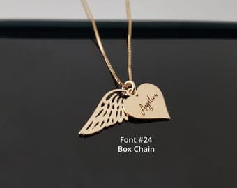 Heart Name Necklace with Wings, Angel Wings Necklace, Memorial Wing Necklace, Remembrance Gifts, Personalized Grieving Gift, Angel Necklace - image 1