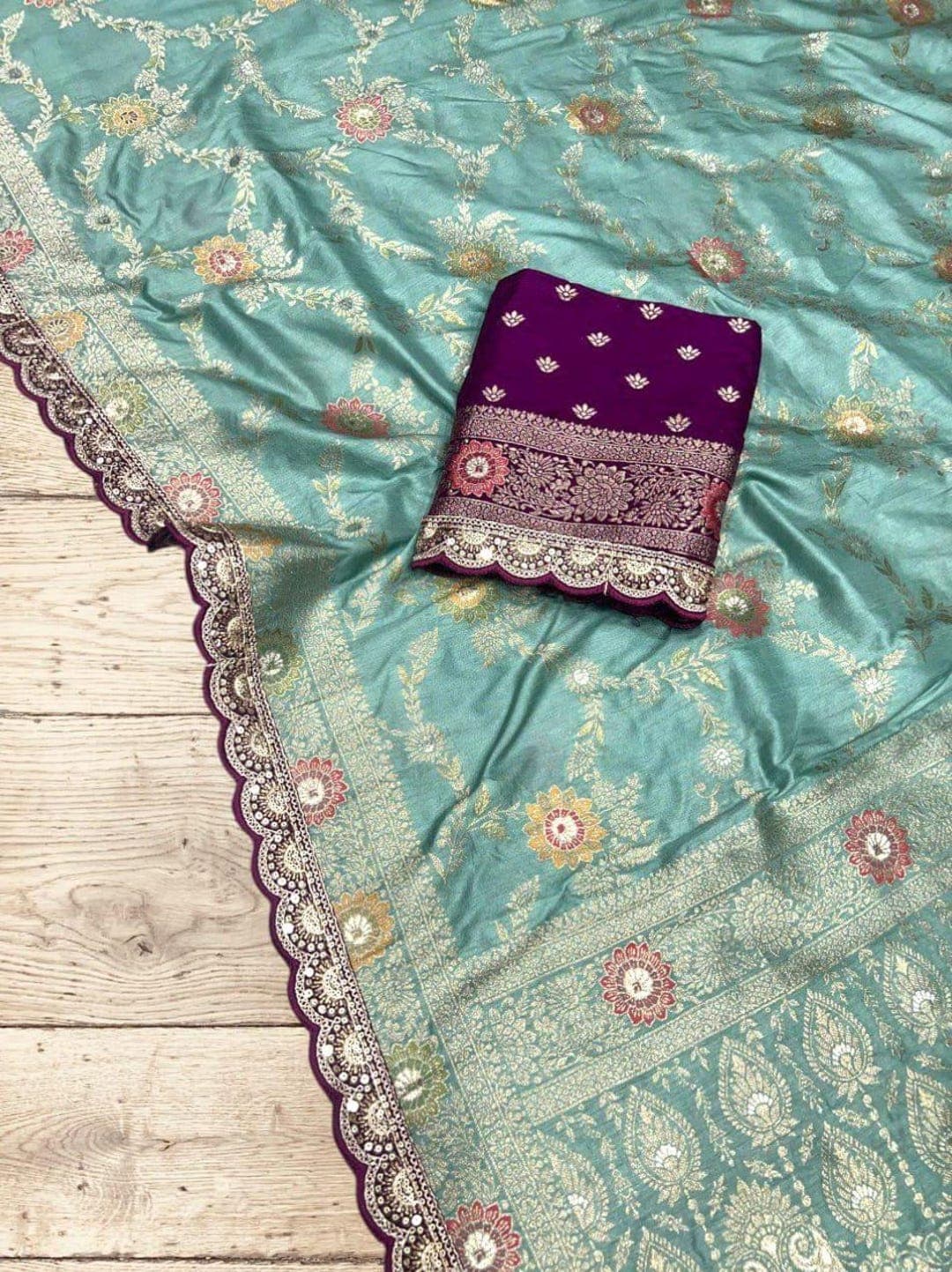 Dola Silk Saree: Heavy Lace Border, Indian Wedding Sari - image 1