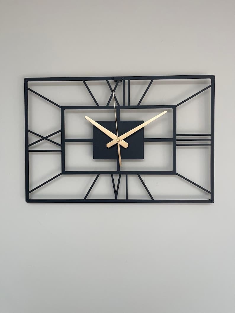 Modern Geometric Rectangle Metal Wall Clock | Silent Non‑ticking Minimalist Scandi Decor Art - image 1