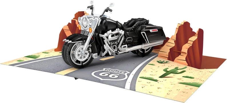 3D Motorbike Adventure Pop-Up Card – Cruiser on Route 66 with Scenic Mountain Backdrop – Perfect for Riders & Road Trip Enthusiasts - image 1