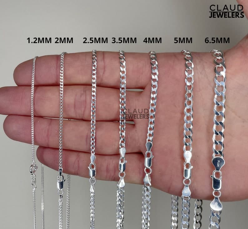 Italian Solid Sterling Silver Curb Link Chain Necklace 925 Silver Chain UNISEX - image 1