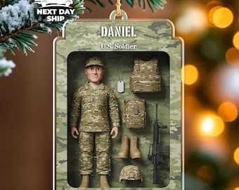 Personalized Military Soldier Toy Christmas Ornament, Custom Name Army Ornament, Soldier Kid Gifts, Deployment Homecoming Gift, Veteran Gift - image 1