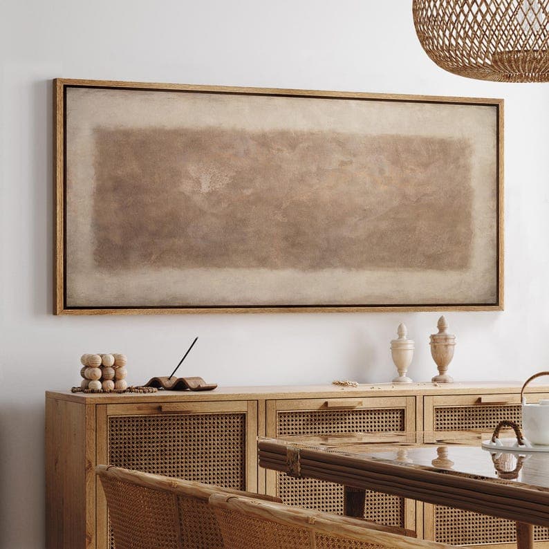 Large Framed Neutral Abstract Wall Art, Soft Brown and Beige Color Field Canvas Print, Modern Minimalist Artwork for Zen Living Room Decor - image 1