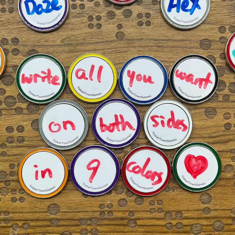 Metal Dry Erase Tokens, Ability Counters - for Board Games, RPGs, TCGs, MTG, Storage Box Included, 5 Free Markers For Set Over 30 Tokens - image 1
